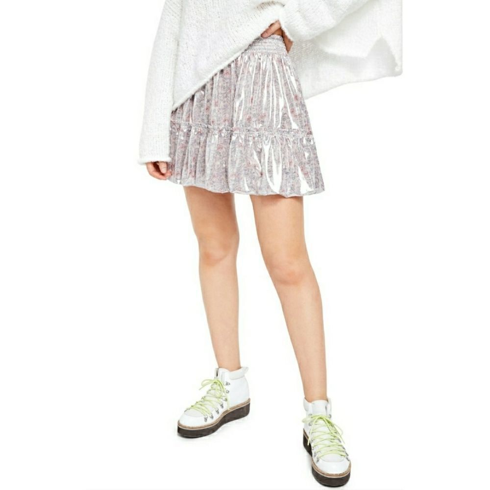 Free People In A Bubble Metallic Mini Skirt Size M